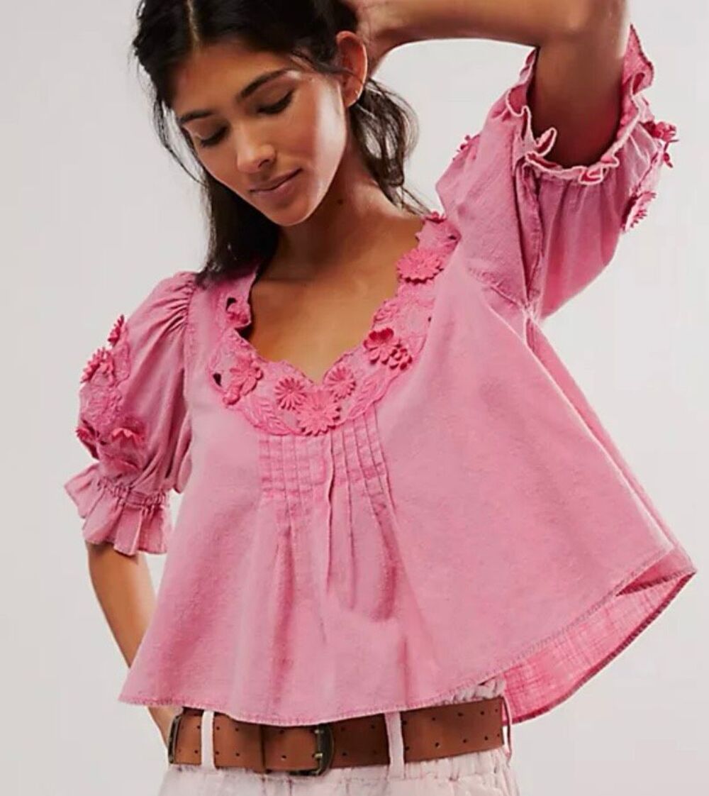 Free People pink Sophie 3d floral swing top size small